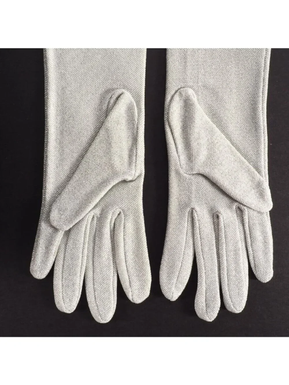 Vintage Womens Opera Gloves Size M Metalic Silver NOS 15 Inch Long Hello 80s